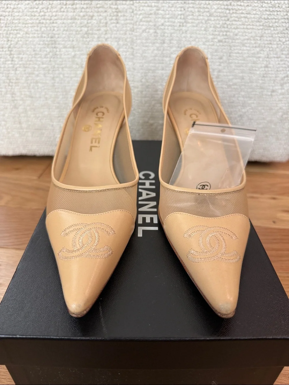 Vintage Chanel Nude Mesh CC Heels